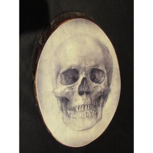 Wood sliced plaque human skull wood art wall picture gothic goth gallery wall